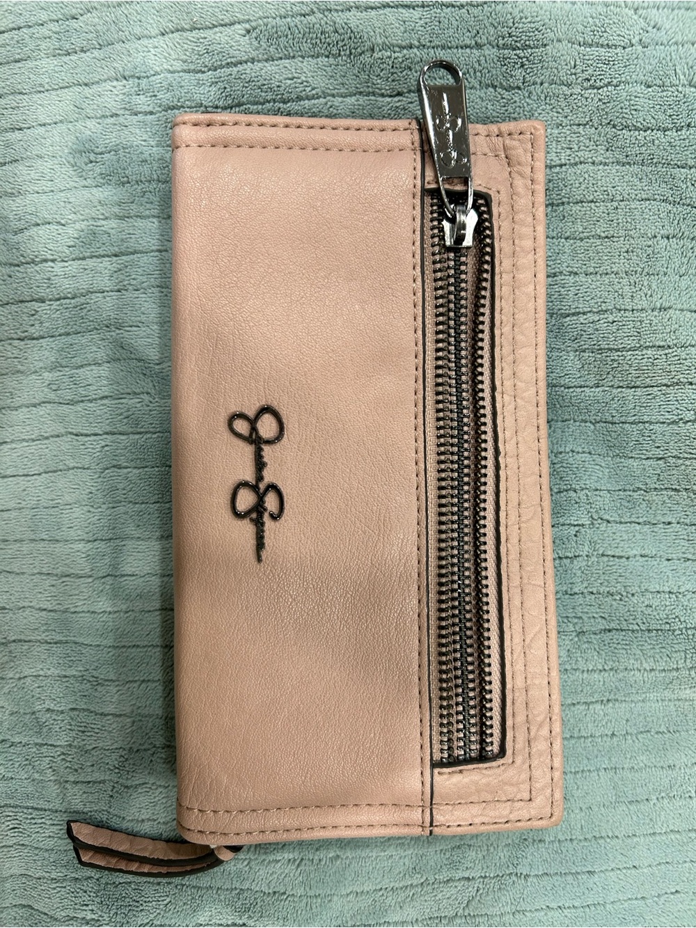 Jessica Simpson Blush Pink Leather Zip Card & Key Holder